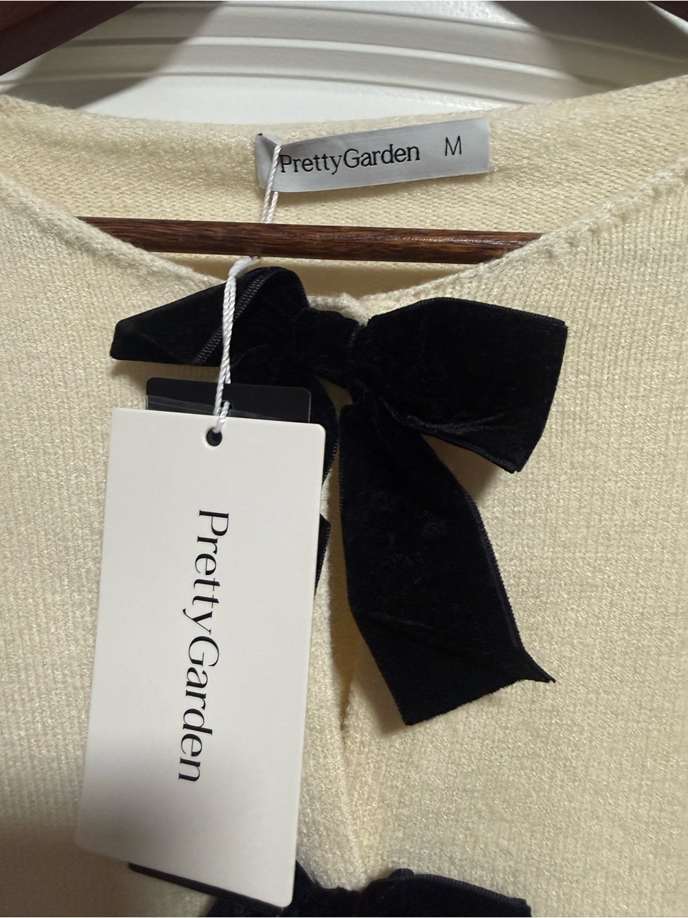 PrettyGarden Cream Bow-Front Knit Cardigan - Picture 2 of 4